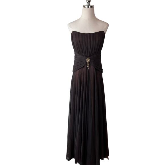 Badgley Mischka Strapless Cocktail Dress Evening Gown Chocolate Brown Tulle - Picture 1 of 15